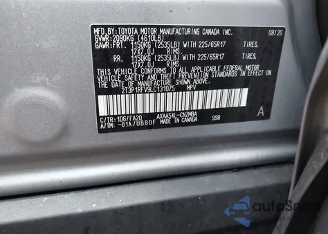 2020 Toyota Rav4 Xle z USA, uszkodzony, nr VIN 2T3P1RFV9LC131075